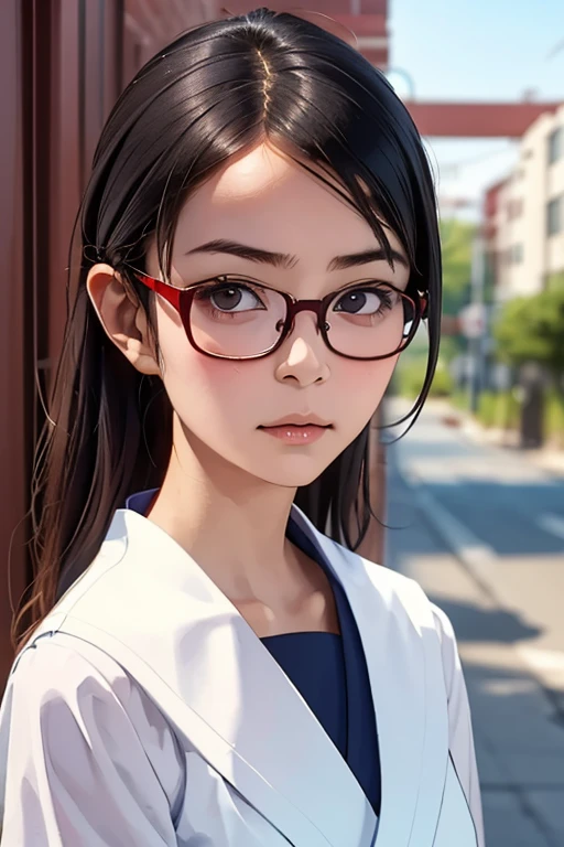 (chef-d&#39;œuvre, la plus haute qualité), une fille,  satou, satou, Lunettes, 赤いフレームのLunettes, costume de marin, satou, Lunettes, 赤いフレームのLunettes, Tête à la poitrine,