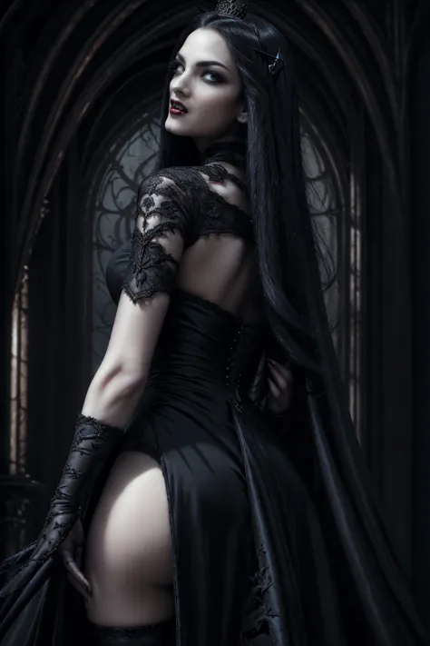 absurdres, ((stunning female vampire))), goth renaissance, (long black hair:1.erfect and detailed angular sharp oval shaped face...