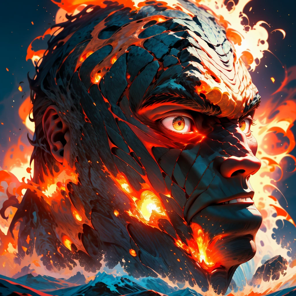 (best quality,4k,highres,masterpiece:1.2),ultra-detailed,(realistic:1.37),WWE superstar The Rock, Lava Demon, lush tropics of Hawaii, rises from a pool of lava, scorches the earth, walks to the sea, volcanic eruptions, intense heat, molten lava, smoldering flames, dramatic landscape, exotic plants, vibrant foliage, towering palm trees, scenic beauty, steam rising, intense red and orange hues, billowing smoke, glowing embers, powerful presence, muscular physique, awe-inspiring, fierce expression, penetrating eyes, chiseled features, lava-like skin texture, lava sparks, fiery aura, searing radiance, epic battle, volcanic energy, primal force, unstoppable, legendary strength, immortal being, otherworldly transformation, volcanic island paradise