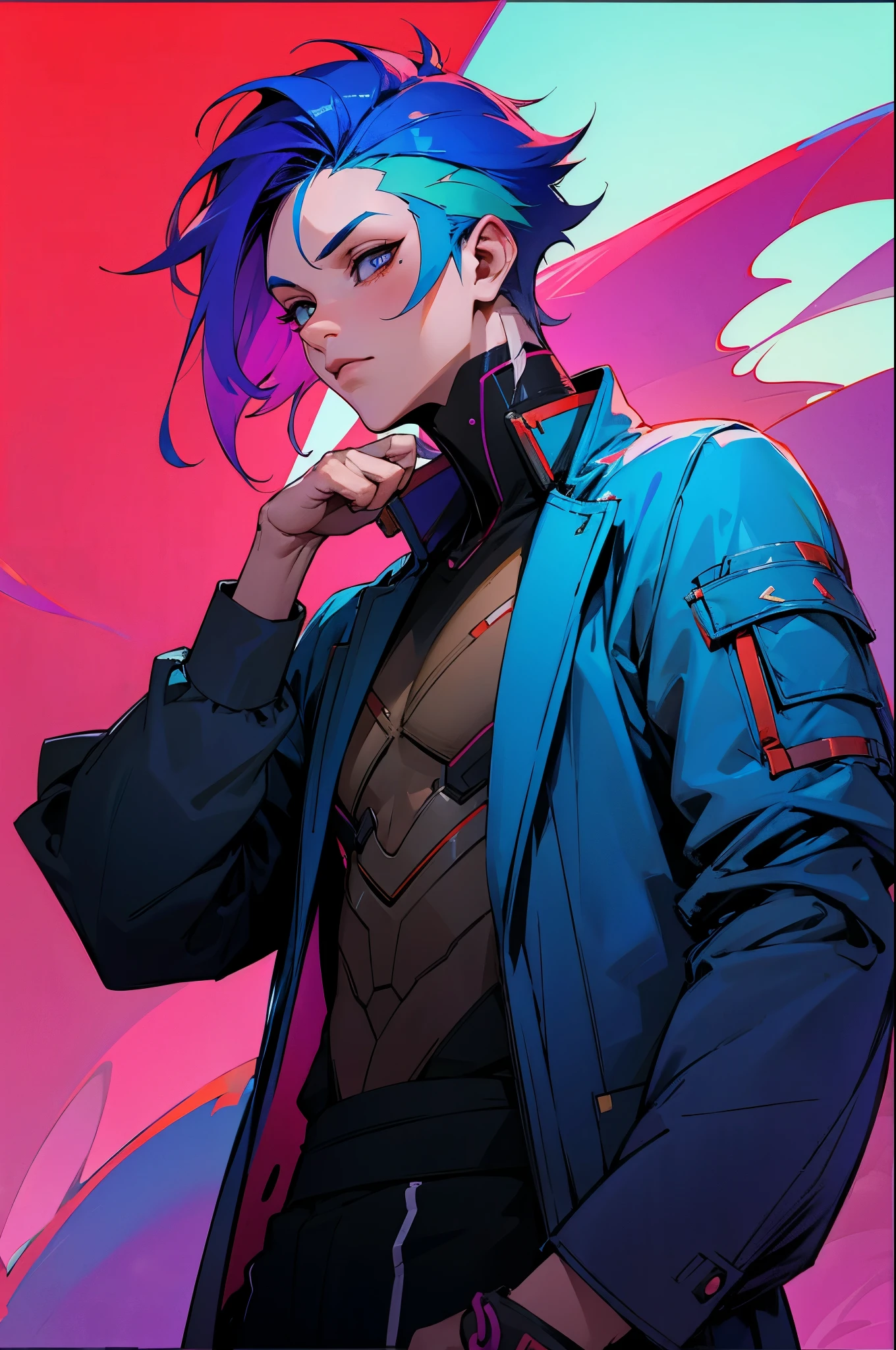 cyberpunk, mutli colored hair, two toned hair, young male, boy , lean
