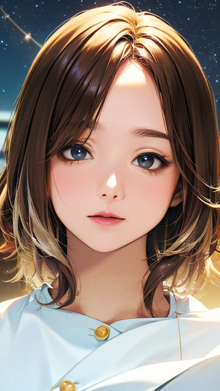 (Top quality masterpiece:1.2) Delicate illustrations, Very detailed, /Beautiful Japanese Woman、1 person,Very cute and slim、Excellent style 、((8K images、super high quality))、Very delicate face, Beautiful forehead、Beautiful thighs、Deep red lipstick,(((((Middle Hair、Light brown hair、Blonde hair))))),very cute、Kind eyes,(lingerie)、starry skies、Tokyo night view