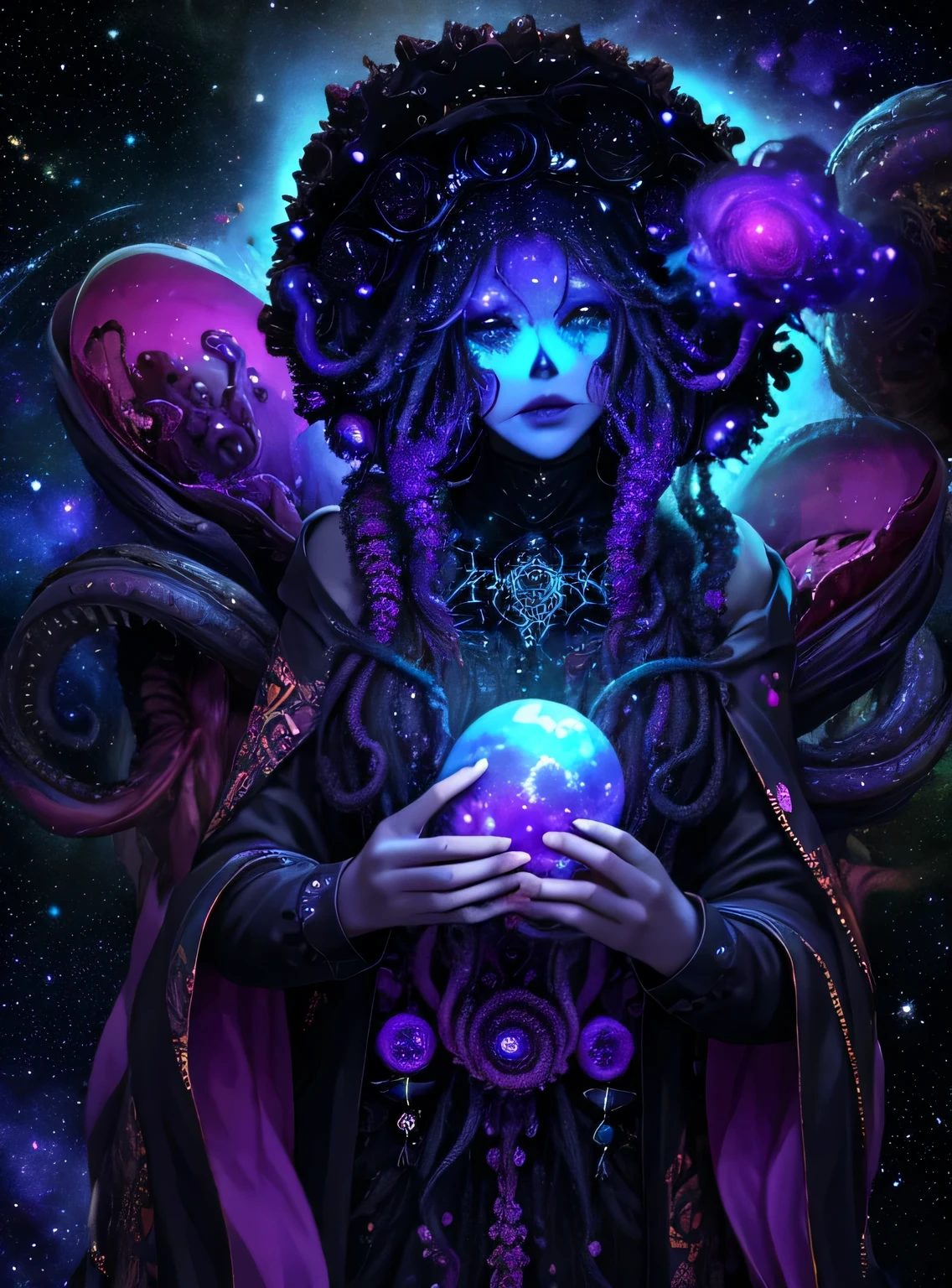 A woman with a purple dress holding a crystal ball in her hands - SeaArt AI