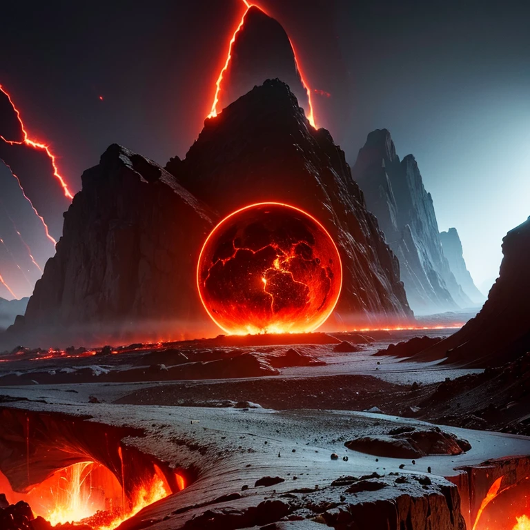 cybernetic earth with a red light inside, mechanized earth crust, the earth sprouts lava, earth's red mantle is visible, hollow earth, vtm, canyons and ridges all across earth, the whole world is on fire ablaze 
