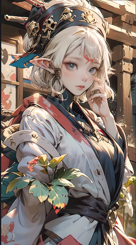 paya, a beautiful Extremely cute elf race face, 1girl, insanely detailed face and eyes, Perfect lips, pirate captain, Sunshine, ...