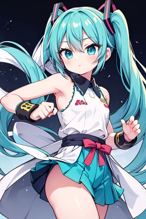 Miku practices Muay Thai like an SD character.