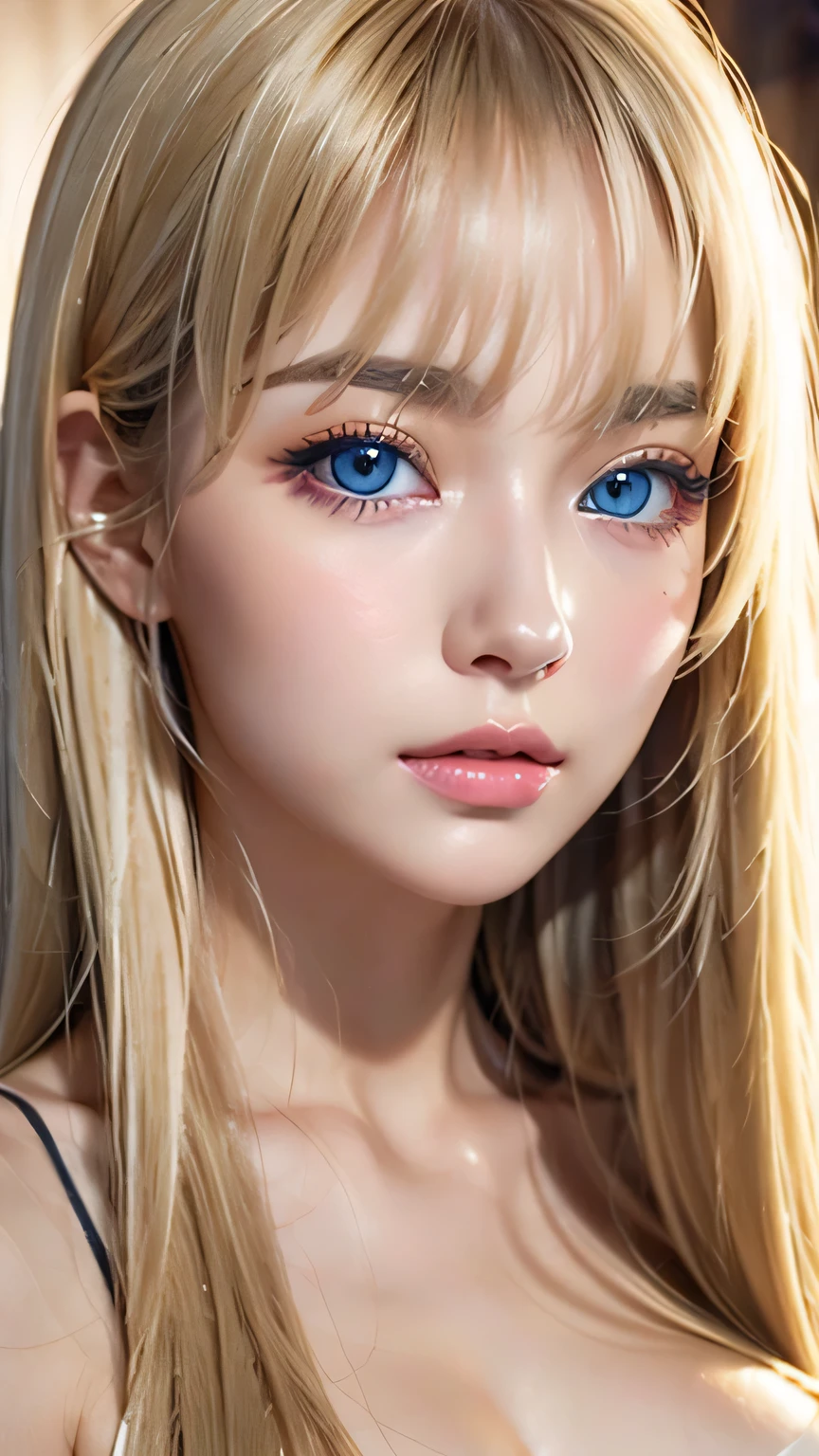 Très beau visage、super belle fille、très long, Soyeux, brillant, cheveux blond clair、Super long straight Soyeux hair、Belle frange en désordre sur les yeux、Mignon sexy 16 ans、grand, Brillant, des yeux bleu clair qui brillent magnifiquement、cheveux blonds au dessus des yeux、Poils sur le visage、片cheveux blonds au dessus des yeux、cheveux blonds entre les yeux、De très grands yeux、Buste ample、peau blanche、Peau brillante、Visage brillant、brillant pour les joues、eye-liner、Beauté du petit visage、Visage rond、Buste ample