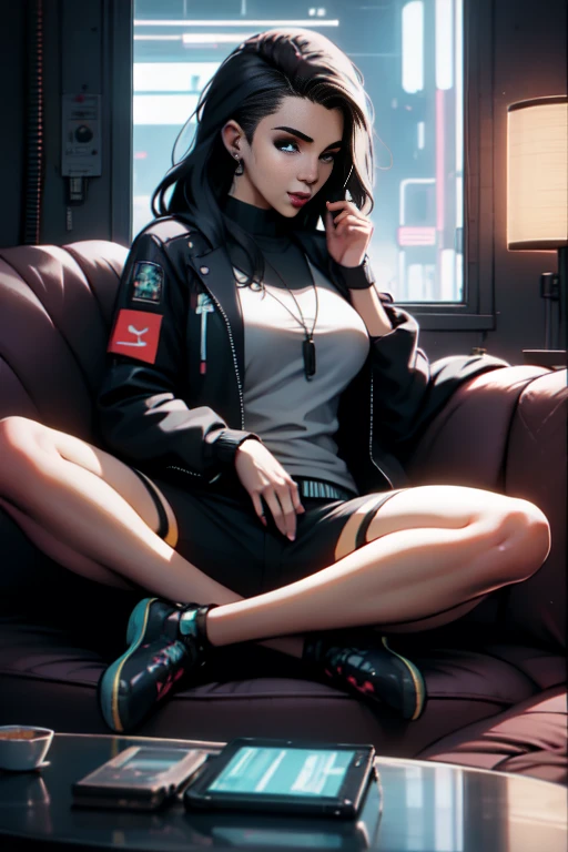 Beautiful Female Longhair, cyberpunk ,Living room