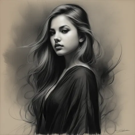 girl, charcoal drawing, tinted paper, pencil drawing, brutal dark b/w color scheme,
Charlie Bowater, Davood Moghaddami, Emil Mel...
