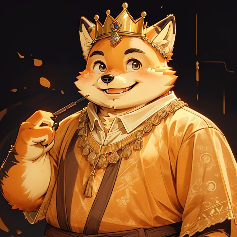 New Jersey 5 Furry，fox，Personal portrait,Exquisite，Chubby，Orange plush fur，Cute face，Black eyebrowiddle Ages，Western Prince Costume，Wearing a crown，Smile