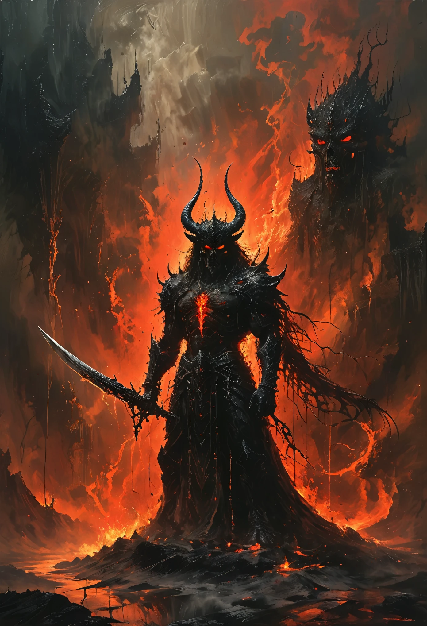Lava Demon，Holding a long sword，Hell and the court-room are always open.Bride，iron chain; shackles