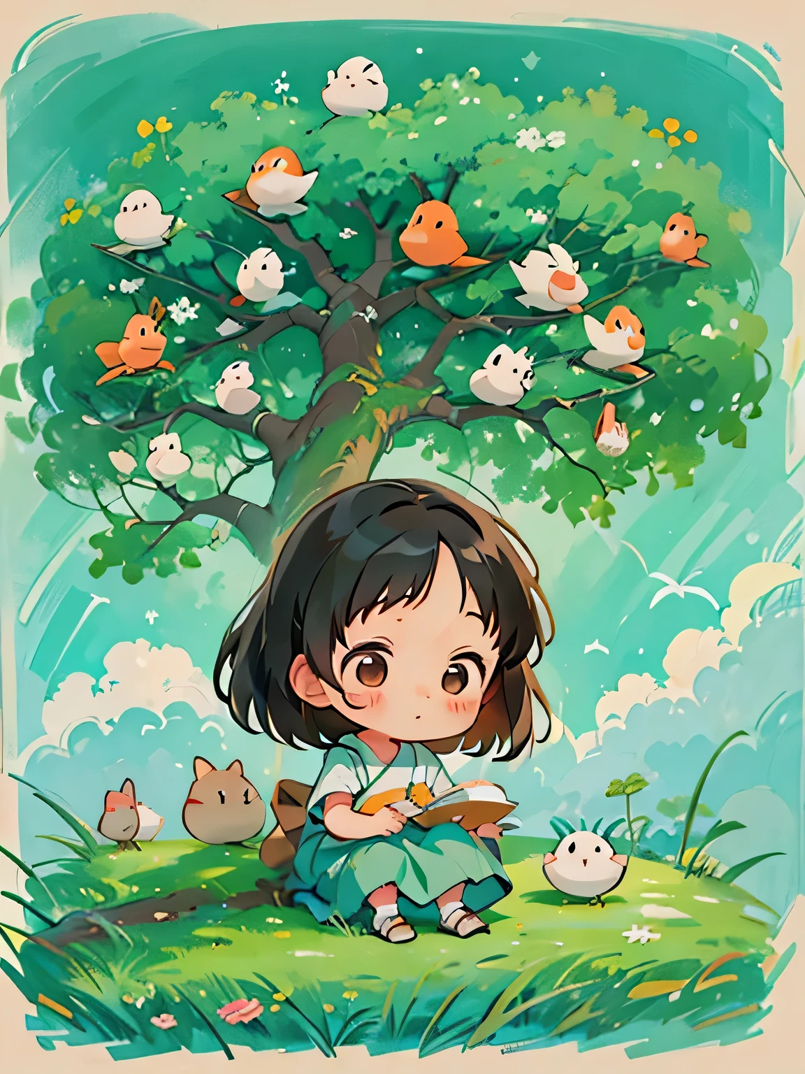 Hayao Miyazaki、Desenho Kawaii, garota mais linda de todas、chibi, passarinho、muros altos