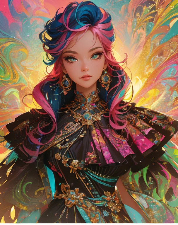 a woman with colorful hair and a bright dress looks up at the sky, jen bartel, vibrant digital painting, colorful digital painting, colorfull digital fantasy art, colorful illustration, stunning digital illustration, beautiful art uhd 4 k, colorful digital art, beeple and jeremiah ketner, art of alessandro pautasso, inspired by Cyril Rolando, gorgeous digital art