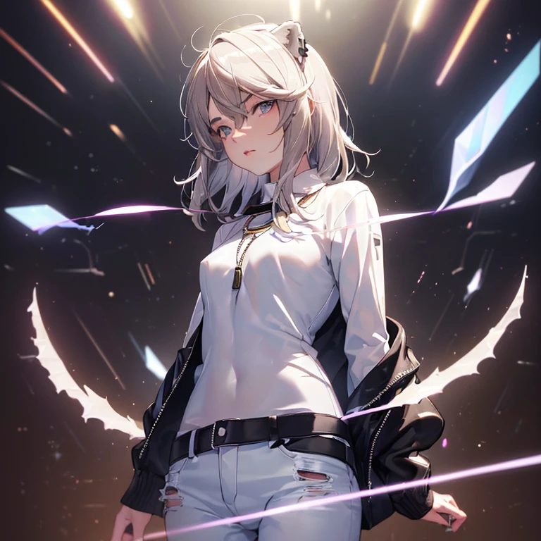 ((Shishiro Botan)),(((leather jacket))),((((white_shirt)))),(((jeans))),((diffraction of light)),((tyndall effect)),(((pale red lip))),(((fuller lips))),(((beeline))),(((sense of depth))),((highest quality)),((32K)),((HDR)),((Ultra-high resolution)),((RAW)),((Realism)),((masterpiece)),(Intricate details),(Delicate and beautiful details),Detailed eyes,Detailed facial features,glossy lips,((((madeon)))),((perfect anatomy)),gleaming skin,(best illuminate),(cinematic shadows),((absolutely resolution)),((incredibly absurdres)),((highres)),(refraction_1.4),((ultra detailed)),