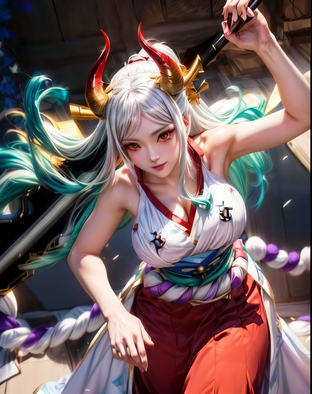 Anime-style image of a woman with horns and horns on her head, Up to the model | ArtJam, Best Anime 4K Konachan Wallpaper, extremely detailed ArtJam, Amazing anime 8k, White-haired God, ArtJam on artstation pixiv, onmyoji, range murata and ArtJam, Anime Style 4k