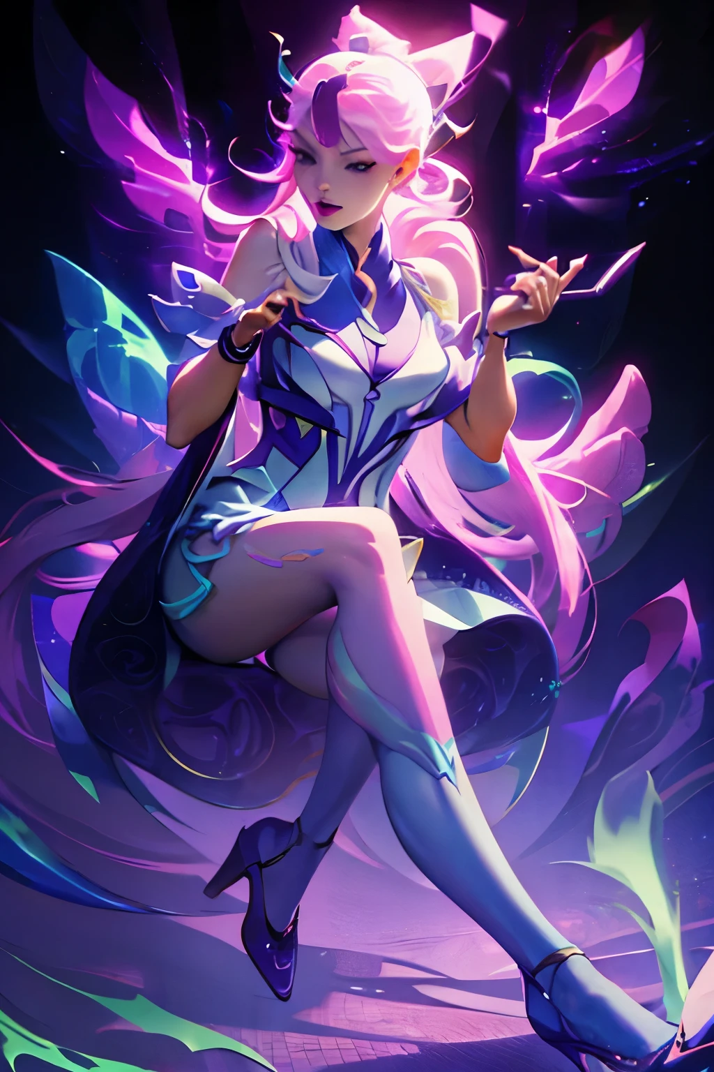 [Jinx Liga das Lendas], Jinx haha, obra de arte, (melhor qualidade: 1.2), (Alta resolução), (qualidade máxima), (8K, 4K, Rodas dentro de rodas), (todo o corpo), rosa curto