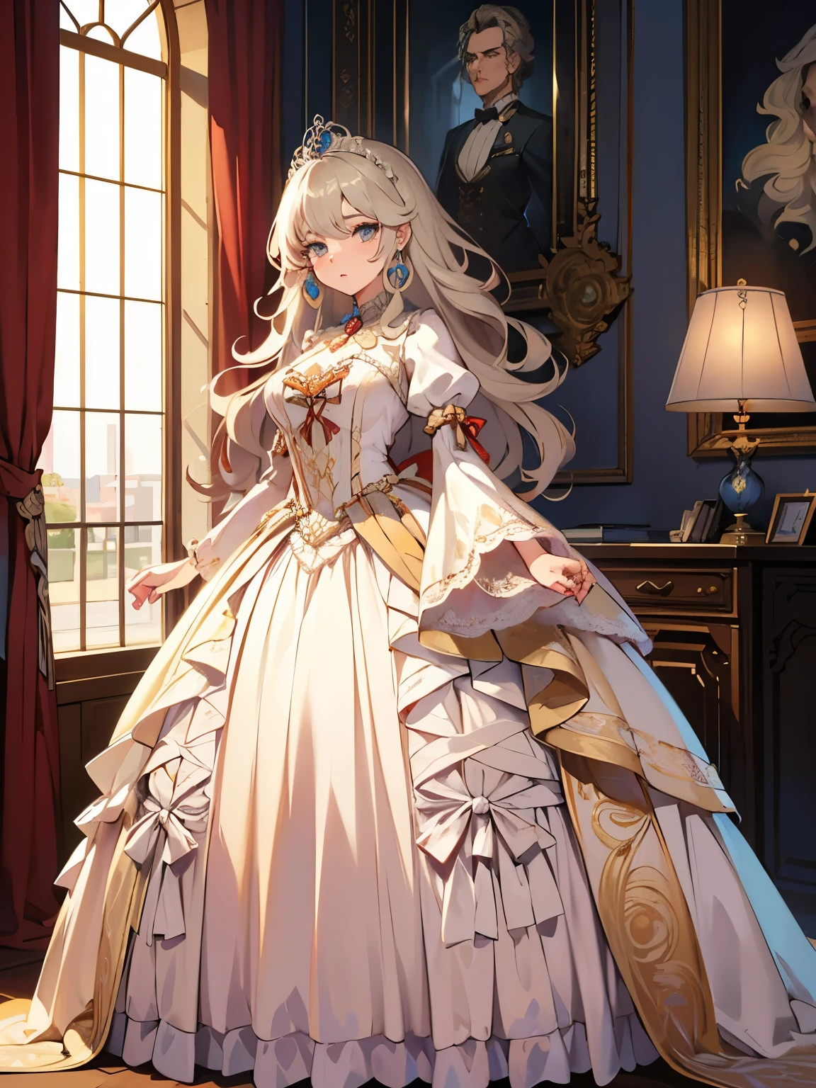 ((moe anime artstyle)),((obra de arte)),(melhor qualidade), (super detalhe),((muito delicado e lindo)),((Sozinho)),corpo todo,(((corpo todo))),((1 glittering princess with beautiful embroidery and beautiful rococo ball gown with jewels and long voluminous skirt with hoops)),(((peitos absurdamente gigantescos))),((decote,curved)),dentadura da pele,((rosto e olhos detalhados)),olhos como joias,((crinolina,trem longo)),((Standing in the Royal Palace)),super detailed gorgeous rococo ball gown with voluminous full length hoop skirt and trem longo,(((beautiful rococo ball gown super detailed with beautiful embroidery and jewels))),((grande quantidade de cabelos lisos, cabelo absurdamente longo,Cabelo liso muito comprido)),enfeite de cabelo extremamente lindo,(bling-bling tiara de joias extremamente linda),joias luxuosas,corpo todo,((Lindo bordado super detalhado e lindo vestido de baile com joias e saia longa volumosa))