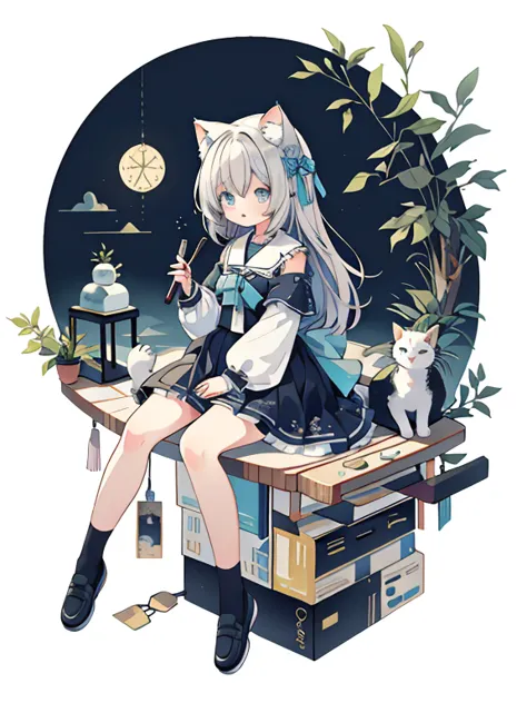 The art of math, masterpiece, 最high quality, Ultra Detailed, high quality, 4K, cute girl, sit, Cat,