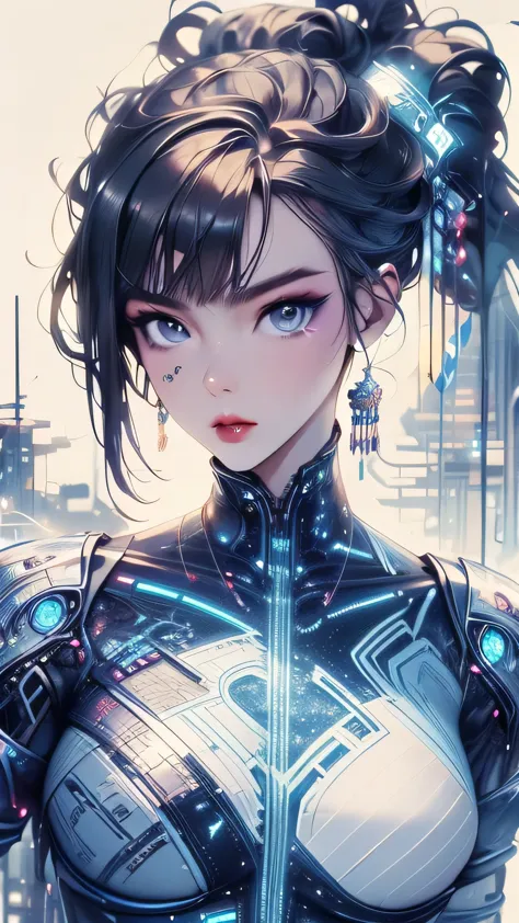 (best quality,4k,highres,masterpiece:1.2),ultra-detailed,realistic,cyberpunk,sexy ai woman,beautiful detailed eyes,beautiful det...