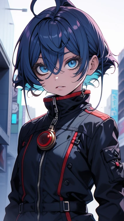 Obra-prima,Detalhado,High resolutions:1.4) , Foto del modelo, fechar, Rosto detalhado, Olhos finos e detalhados,, (Kirishima Touka),medium blue hair,ojo ghoul,retro jacket,Tokyo Ghoul,Fundo retrofuturista, cores vibrantes, hdr,, ,