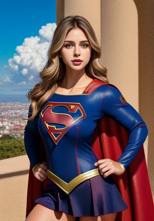 8k, rubia, realista, ultra micro photography, Of the highest quality, Super detalle CG Unity 8k,Hermosa mujer Supergirl, (figura perfecta, ser alto y delgado), solo, de pie, (al aire libre: 1), cielo, enfoque en la cara, cara hermosa, cara joven delicada detallada, superchica, (super girl costume: 1.5), mono, (pechos enormes, tetas grandes, pechos grandes: 1.3), espacio entre muslos, dedo del pie de camello estilo realista, vivid image, obra maestra,(minifalda roja:1.4),ropa diminuta:1.4,(Apocalyptic city destroyed:1.4), (mejor calidad: 1.2), ultra detallado, realista, High Definition, alta calidad, Cinematic Light, trazado de rayos, ultra high resolution, HD, (fotorrealista: 1.5), detalles intrincados, textura detallada, finamente detallado, sombra de alta calidad