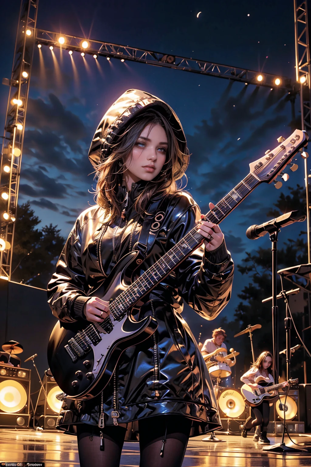 ((mundo paralelo:1.1)), (1 chica:1.4), ((guitar:1)),(una hermosa mujer parada en lo alto de un edificio, tocando la guitarra con pasion rockstar, 2D Kinematics, desgarrando en cgsociety, banda tocando, publico a sus pies, la mujer toca la guitarra con extremo talento, El metaverso, protagonista, escenario nocturno, transmission, concert backdrop), romanticismo, atmospheric, pasional (foto cruda, mejor calidad), (realista, photo-realista:1.3), Obra maestra, un extremadamente delicado y hermoso, extremadamente detallado, ((parte superior del cuerpo:1)),
newspaper background, 