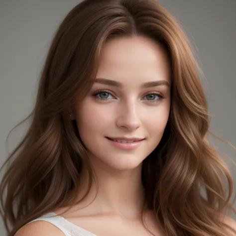 (Realistic, High resolution:1.2, Ultra-detailed), une jeune fille de 21 ans aux cheveux longs et brun, beautifully styled and fl...