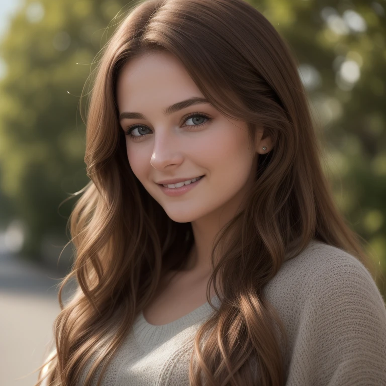 (Realistic, High resolution:1.2, Ultra-detailed), une jeune fille de 21 ans aux cheveux longs et brun, beautifully styled and flowing, naturally styled. Cette fille a un sourire radieux et expressif, des yeux marron qui captivent l&#39;attention du spectateur. Ses yeux sont fascinants et pleins de vie, avec des cils longs et épais qui mettent en valeur leur beauté. back view, regardant la caméra par-dessus ses épaules, porter un jean bleu claire, devant une nouvelle voiture