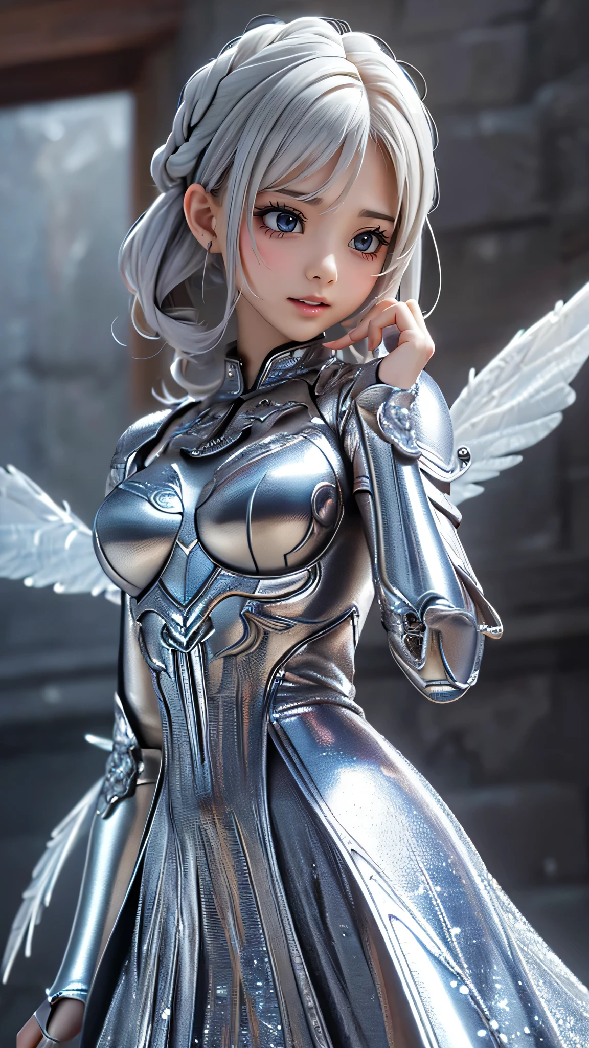 from below,angel armor,(fly down from the sky:1.5),(random hairstyle),(Highest image quality,(8k),ultra-realistic,best quality, high quality, high definition, high quality texture,high detail,beautiful detailed,fine detailed,extremely detailed cg,detailed texture,a realistic representation of the face,masterpiece,Sense of presence)