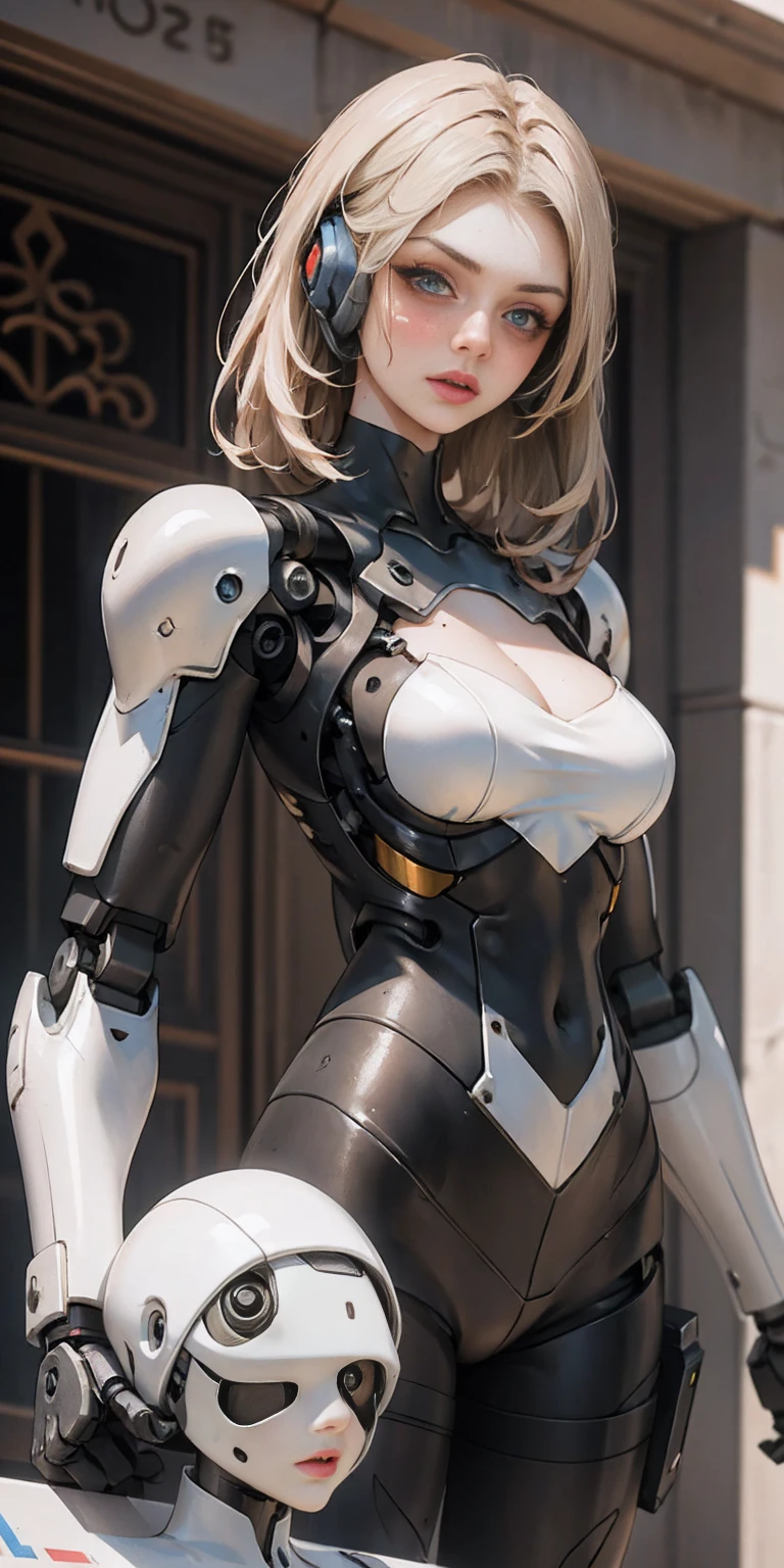 There is a woman in a robot suit posing next to an ancient building, Beautiful white girl half cyborg, Cute cyborg girl, Beautiful girl cyborg, Perfect Robot Girl, Cyborg girl, Young cyborg grady, Beautiful Female Robot, Beautiful robot woman, cyborg girl, perfect cyborg female, porcelain cyborg, Female robot, Beautiful cyborg images