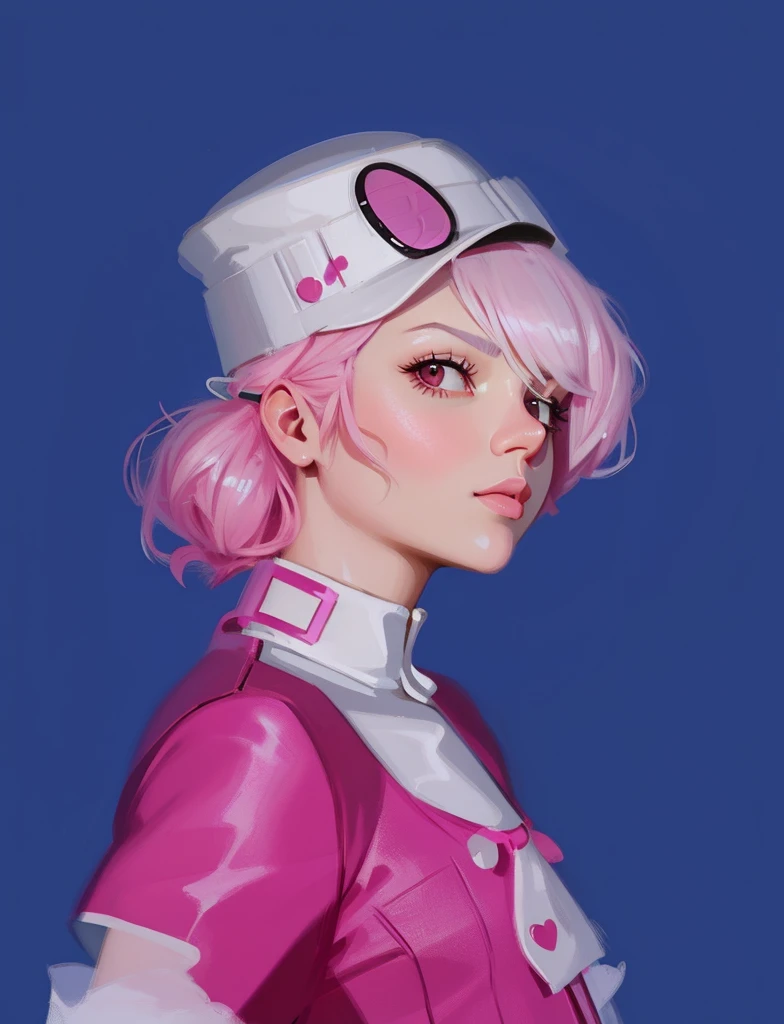 A closeup of a woman with a pink hat and pink hair, Estilo Ilya Kuvshinov, Ilya Kuvshinov. 4 mil, estilo de arte : Ilya Kuvshinov, Arte digital Ilya Kuvshinov, Artgerm e Ilya Kuvshinov, rossdraw desenho animado vibrante, Ilya Kuvshinov e Artgerm