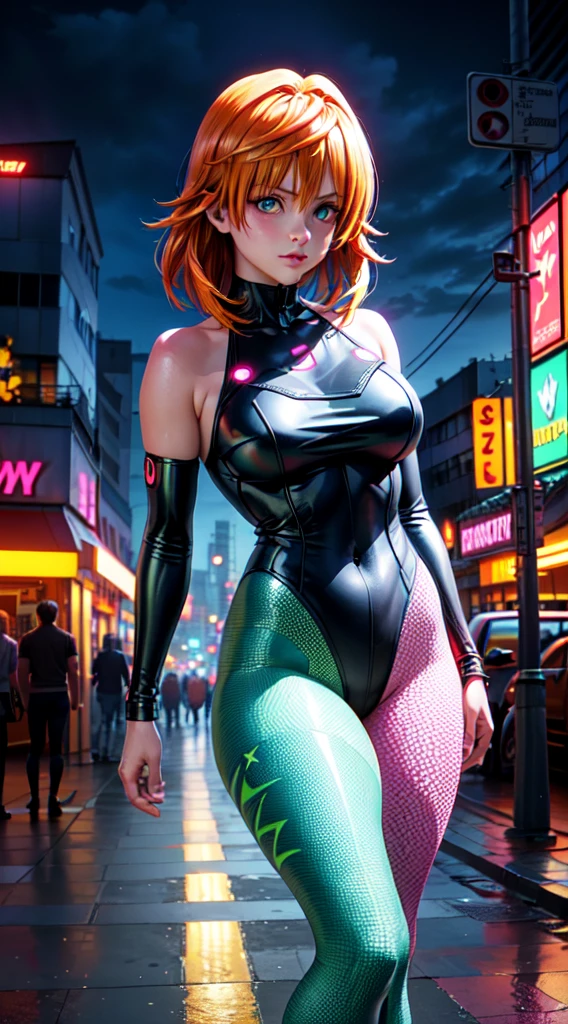 (best quality,4k,8k,highres,masterpiece:1.2),ultra-detailed,(realistic,photorealistic,photo-realistic:1.37),green hair and pink hair,blue eyes,anime,alone,modern,cyberpunk,lighting effects,colorful,stylish compositions,beautiful detailed eyes,longeyelashes,modern fashion,street art,cybernetic enhancements,dynamic poses,vibrant colors,neon lights,gritty urban atmosphere,stylized backgrounds,technological advancements,high-tech accessories,sharp focus,cityscape silhouette,glowing holograms,sleek architecture,cyberpunk fashion,confident expression,ethereal atmosphere,exaggerated proportions,juicy hues,expressive brushstrokes,stylized hair,trendy outfits,sci-fi elements,visual storytelling,vivid color palette,edgy urban setting,colored lens flare,cybernetic implants,youthful energy.