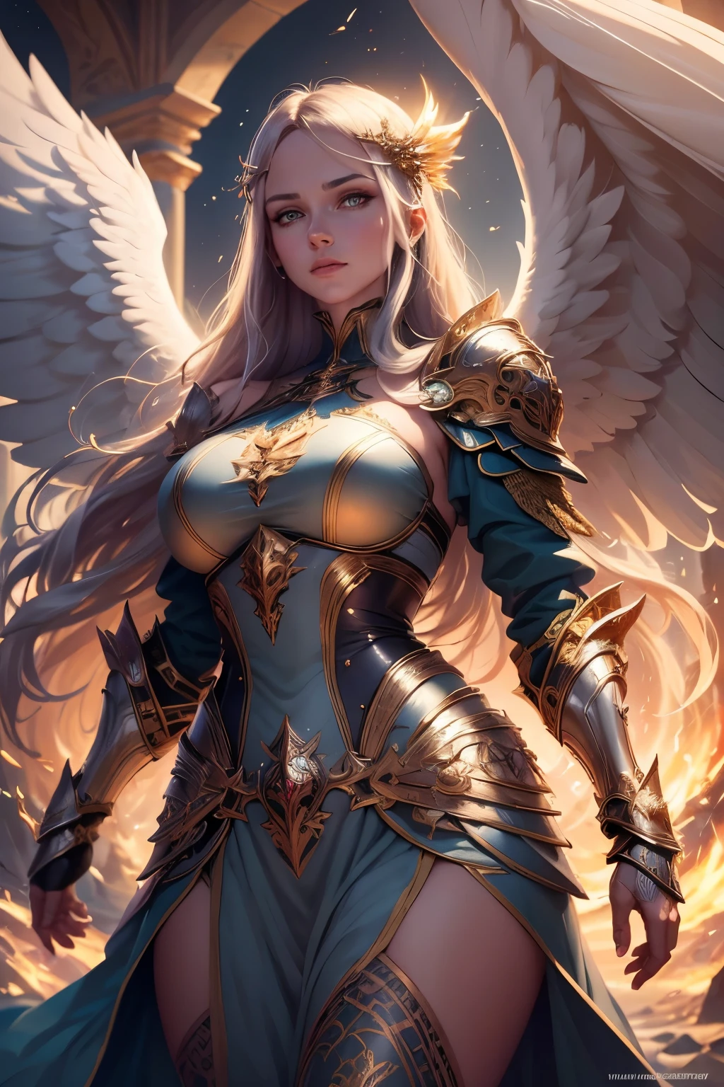 ((Best quality)), ((masterpiece)), ((realistic cartoon)), ((perfect character)):

Big breast, In this stunning and highly detailed realistic cartoon, we present an angel guardian in heavy armor. The angel guardian stands tall, clad in intricate garment, complete with flowing garments and ornate patterns. His face is high tower shield, adding to his angelic and stunning appearance.

The angel guardian channels the power of god, conjuring dazzling rays and holy energies. The scene is set in a thematically rich environment, filled with magical vibes, and mystical symbols that enhance the ambiance. The lighting, crafted with a cinematic touch, casts a spellbinding glow, emphasizing the magical aura surrounding the angel guardian.

Every element of this masterpiece is carefully designed to create a sense of realism and immersion. The intricacies of the angel guardian clothing, the mesmerizing effects of his conjurations, and the level of detail in his weathered face all contribute to a captivating visual experience. This artwork is presented in stunning UHD resolution, allowing you to appreciate every nuance and intricacy in breathtaking detail.

Portrait,Eye level, scenic, masterpiece,mtg art,magic the gathering art.