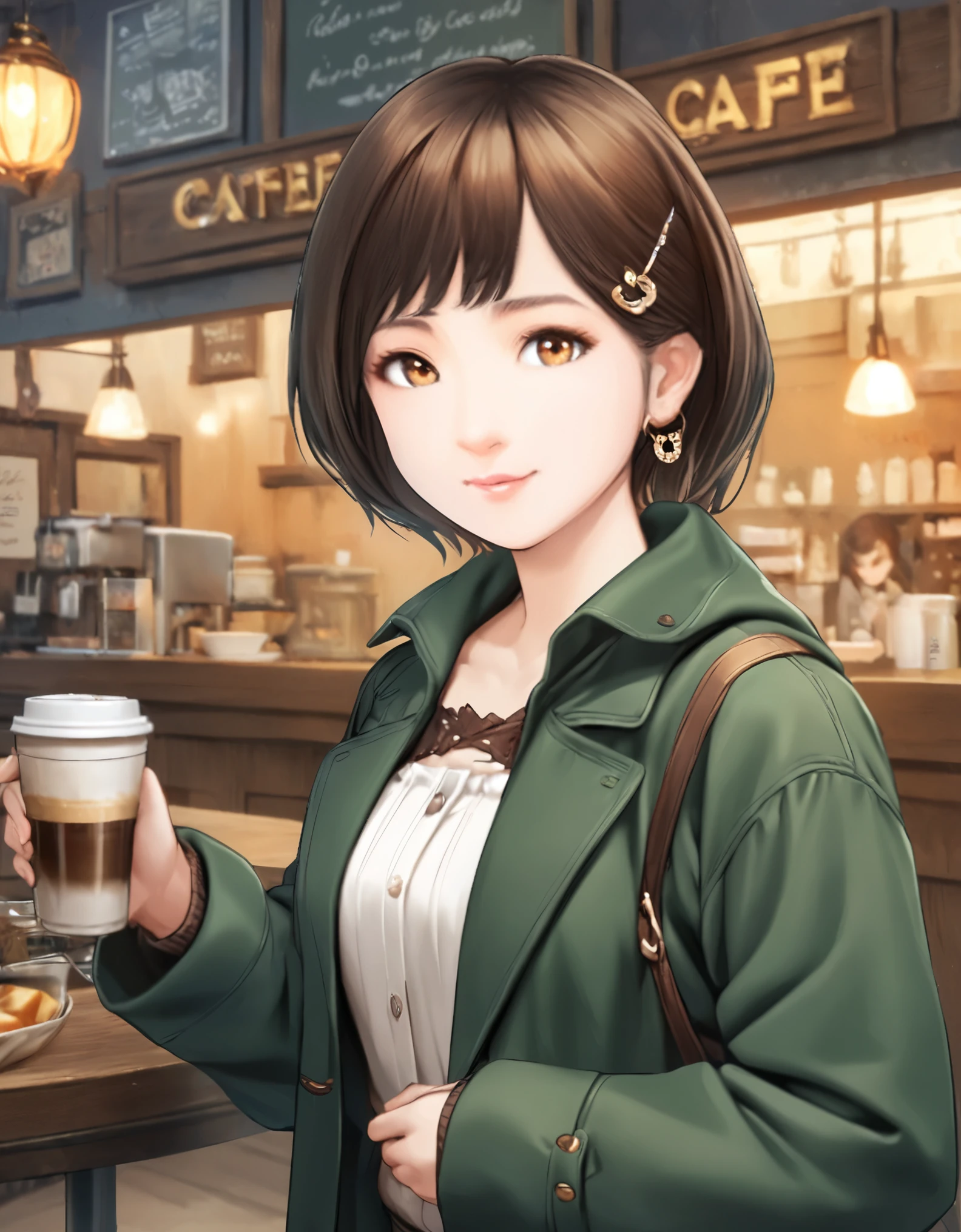 (best quality:1.2), 1girl, Cafe