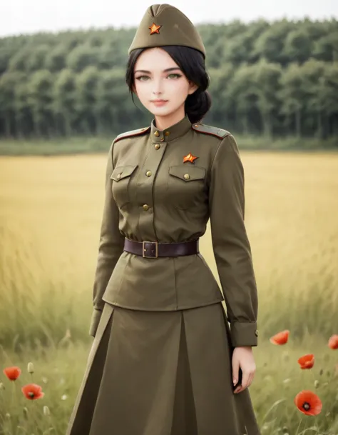 1 girl, one, soviet military uniform, dynamic pose, best quality, high quality, a high resolution, masterpiece, looking away, fa...