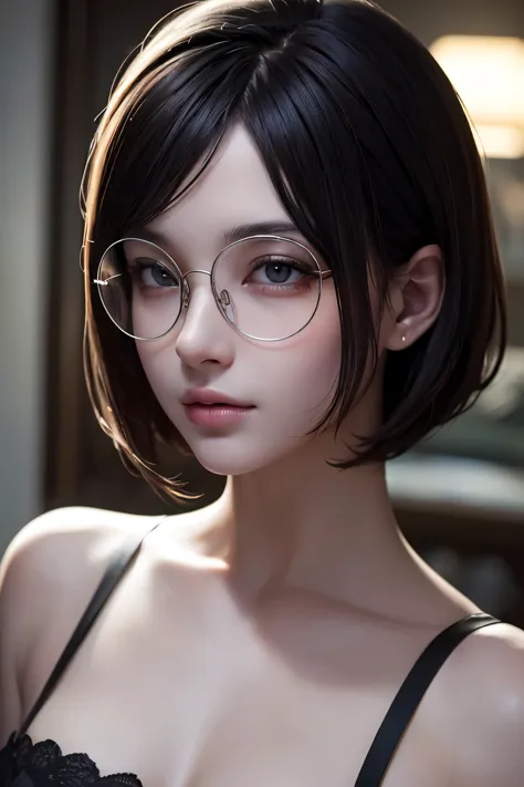 (RAW photo, best quality), (realistic, photo-realistic:1.2), 1girl, high quality, (high detailed skin:1.4), puffy eyes, glasses,...