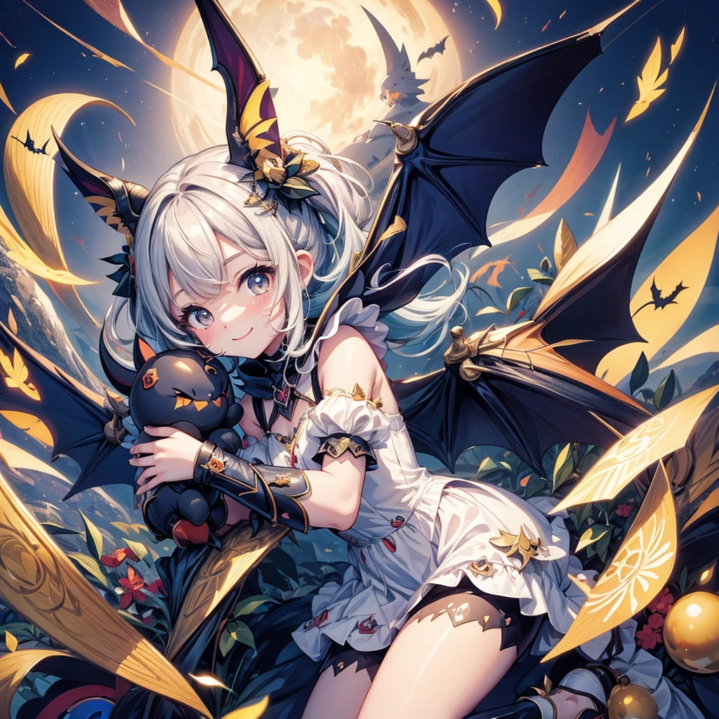 ​masterpiece、The highest image quality、Chibi、Cute、Girl personified a bat、Bat Wings、The best smile、Detailed background