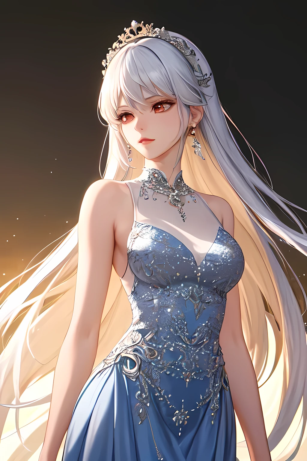 (วอลล์เปเปอร์ CG 8k very detailed, Masterpiece, best quality, very detailed), (Better lighting, Better shadow, Very delicate and beautiful), floating, high saturation, Dynamic angle, ((1 girl)), beautiful, Ningguang(orchid evening dress) white hair, conjunctivitis, My hair is very long., hair accessories, smooth