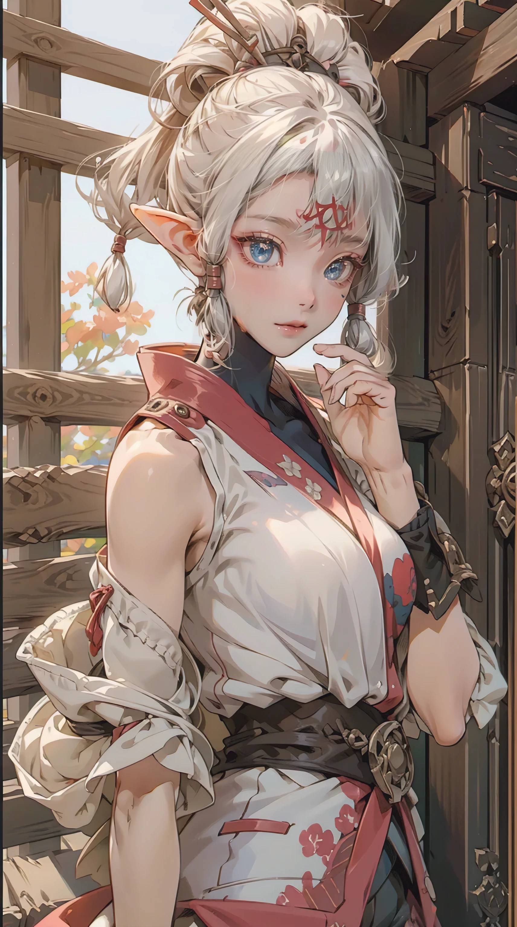 paya, a beautiful Extremely cute elf race face, 1girl, insanely detailed face and eyes, Perfect lips, pirate captain, Sunshine, hands on straw hat, red jacket, closed shirt, pirate hat, looking at viewer, upper body, ABS, asymmetrical bangs, white blonde short hair, big breast, digital painting, dramatic, cinematic lighting, fine expression, fine detail, masterpiece, fantasy art, illustration, masterpiece, digital art by Yusuke Murata.
