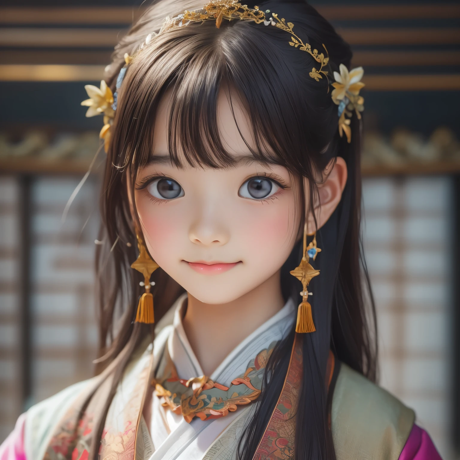 detailed face, cute face,brown eye, Great quality, masterpiece, High Resolutiupon, One girl, blush, (Captivating smile: 0.8), Star Student, chinese hanfu, hair accessory, necklace, jewelry, beauty, upon_body, Tyndall effect, Realistic, Shadow Room, Light Edge, Two-tupone Lighting, (Skin with attention to detail: 1.2), 8k UHD, SLR, Soft Light, high quality, Volumetric lighting, snapshot, High Resolutiupon, 4K, 8k, Background Blur, Real Persupon