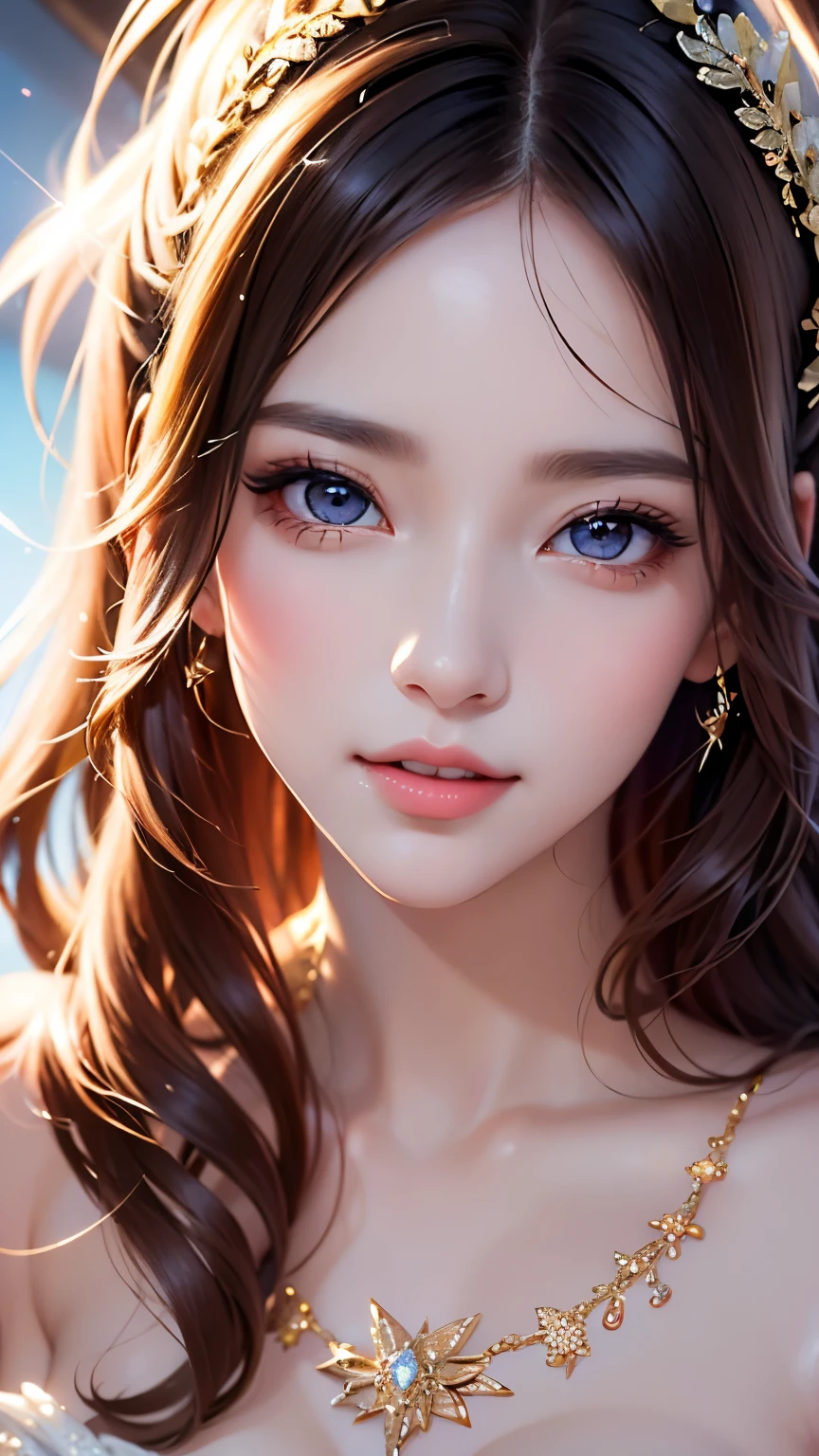 best quality, super fine, 16k, incredibly absurdres, extremely detailed, portrait, beautiful woman, prism effect, mirror effect, wind effect, light effect