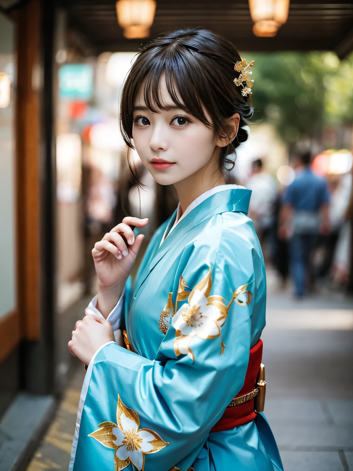 masterpiece,highest quality,Highest Resolution:1.2,Hyperrealistic:1.5,16k raw photos:1.5、 One Girl, 2 mature woman、 Ahoge Hair Accessory、kimono ,Detailed expression of beautiful kimono、Eye highlights,Depth of written boundary,bokeh、face,style,beautiful、Keep your eyes down,Gesture of shame、