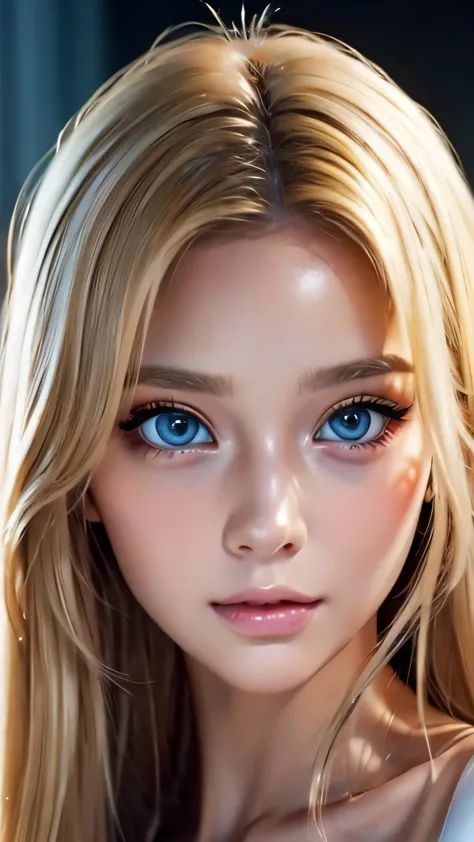 Very beautiful Scandinavian girl with super long shining light blonde hair、Very beautiful light blue eyes、Very big eyes、Portrait...