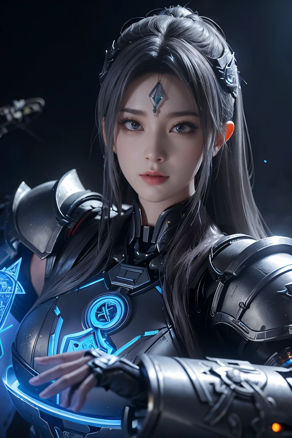 傑作,ゲームアート,最高の画質,最高解像度,8K,(肖像画),Unreal Engine 5のレンダリング作業,(デジタル写真),((肖像画 Feature:1.5)),
20歳の少女,ショートヘアの詳細,長い前髪,(赤いアイメイクはとても丁寧です),(長い白髪の:1.4),(大きい, 豊かな胸),エレガントで高貴,勇敢で魅力的,
(古代中国の鎧の特徴と融合した未来の鎧,中空デザイン,パワーアーマー,神秘的な東洋のルーン文字,繊細なドレスのパターン,魔法の閃き),未来の戦士,サイバーパンクのフィギュア,戦争の背景,
映画照明，レイトレーシング，ゲームCG，((3D アンリアル エンジン))，OCレンダリング反射パターン