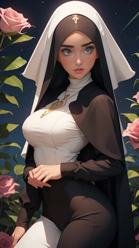 garota,, pequeno, shy, bunda grande,   catholic nun outfit  , dynamic pose, quente, soft or colored lips, fundo simples, perfect...