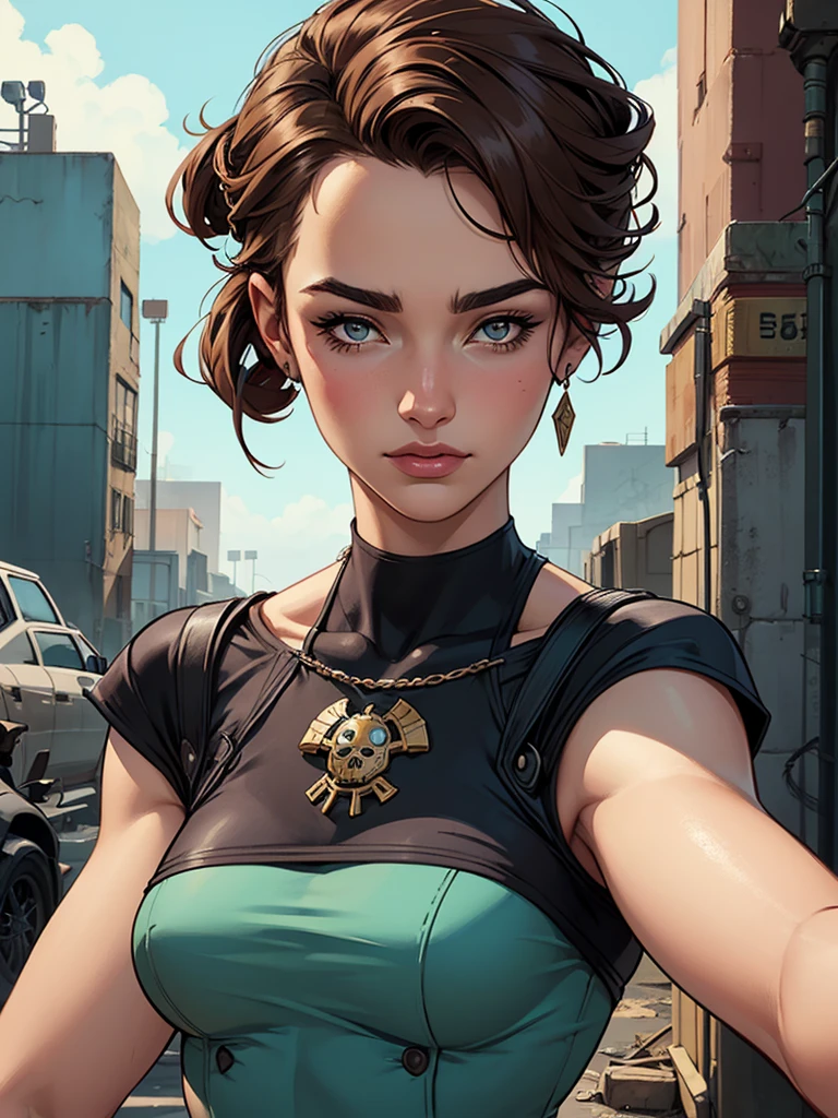 PerSonagem mulher eStilo atompunk Fallout 4 cabeloS pretoS atriz Ella  Purnell c - SeaArt AI