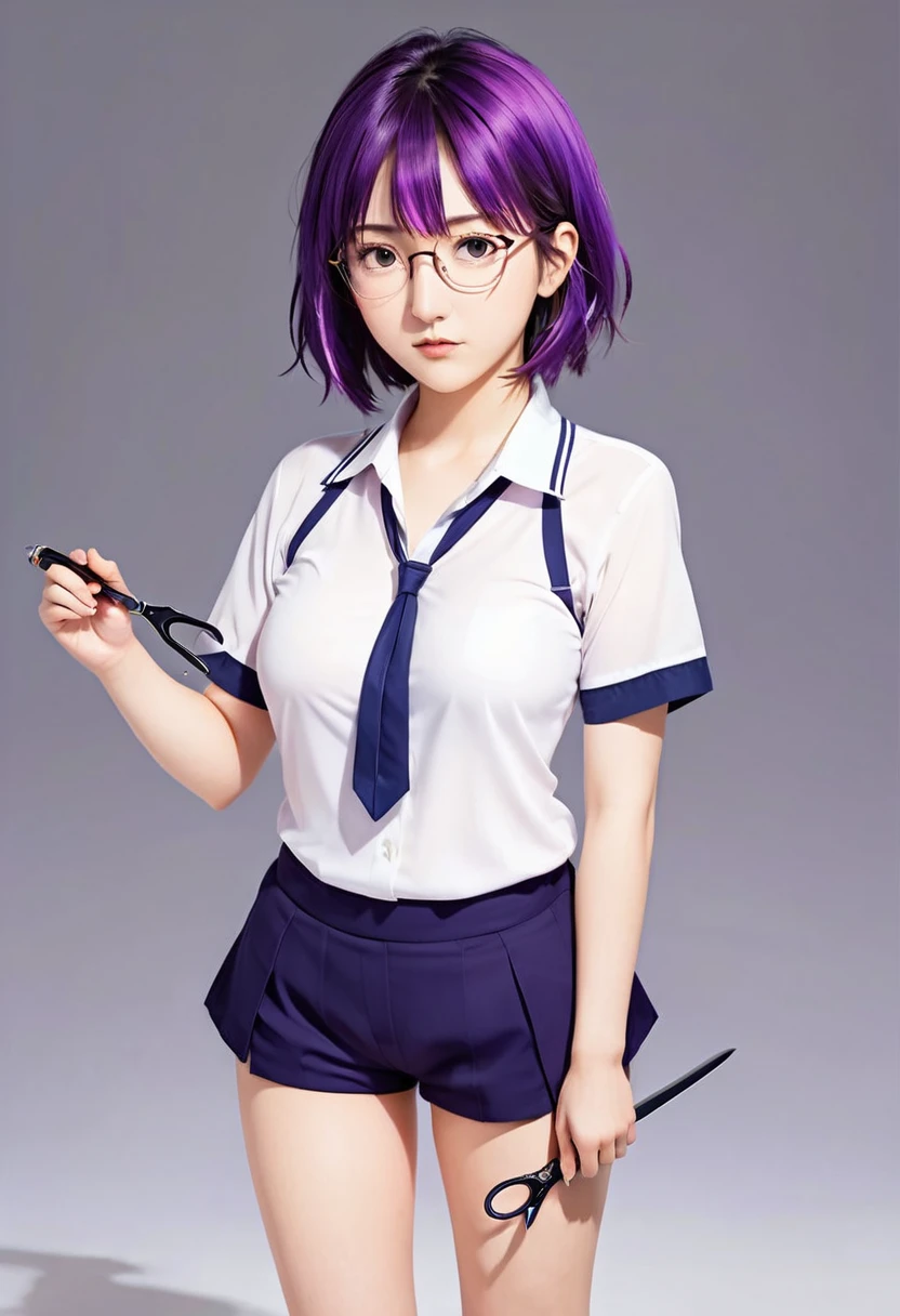 Lila Haare und Brille、Anime-Figuren mit Schere, Marin Kitagawa Fanart, Anime-Moe-Kunststil, Süße Anime-Mädchen-Bilder, Weibliche Protagonistin 👀 :8, kurzes Ganzkörperportrait!, Dämonentöter Louis Fan Art, offizielle Charakterkunst, Safebooru Anime Bilder, offizielle Kunst, 2D-Anime-Stil, als Anime-Figur, Hinata Hyuga