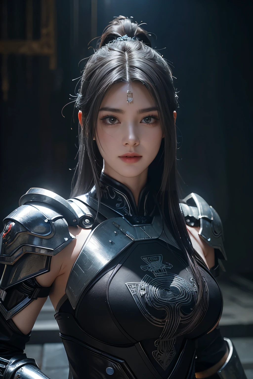 傑作,ゲームアート,最高の画質,最高解像度,8K,(肖像画),Unreal Engine 5のレンダリング作業,(デジタル写真),((肖像画 Feature:1.5)),
20歳の少女,ショートヘアの詳細,長い前髪,(赤いアイメイクはとても丁寧です),(長い白髪の:1.4),(大きい, 豊かな胸),エレガントで高貴,勇敢で魅力的,
(古代中国の鎧の特徴と融合した未来の鎧,中空デザイン,パワーアーマー,神秘的な東洋のルーン文字,繊細なドレスのパターン,魔法の閃き),未来の戦士,サイバーパンクのフィギュア,戦争の背景,
映画照明，レイトレーシング，ゲームCG，((3D アンリアル エンジン))，OCレンダリング反射パターン