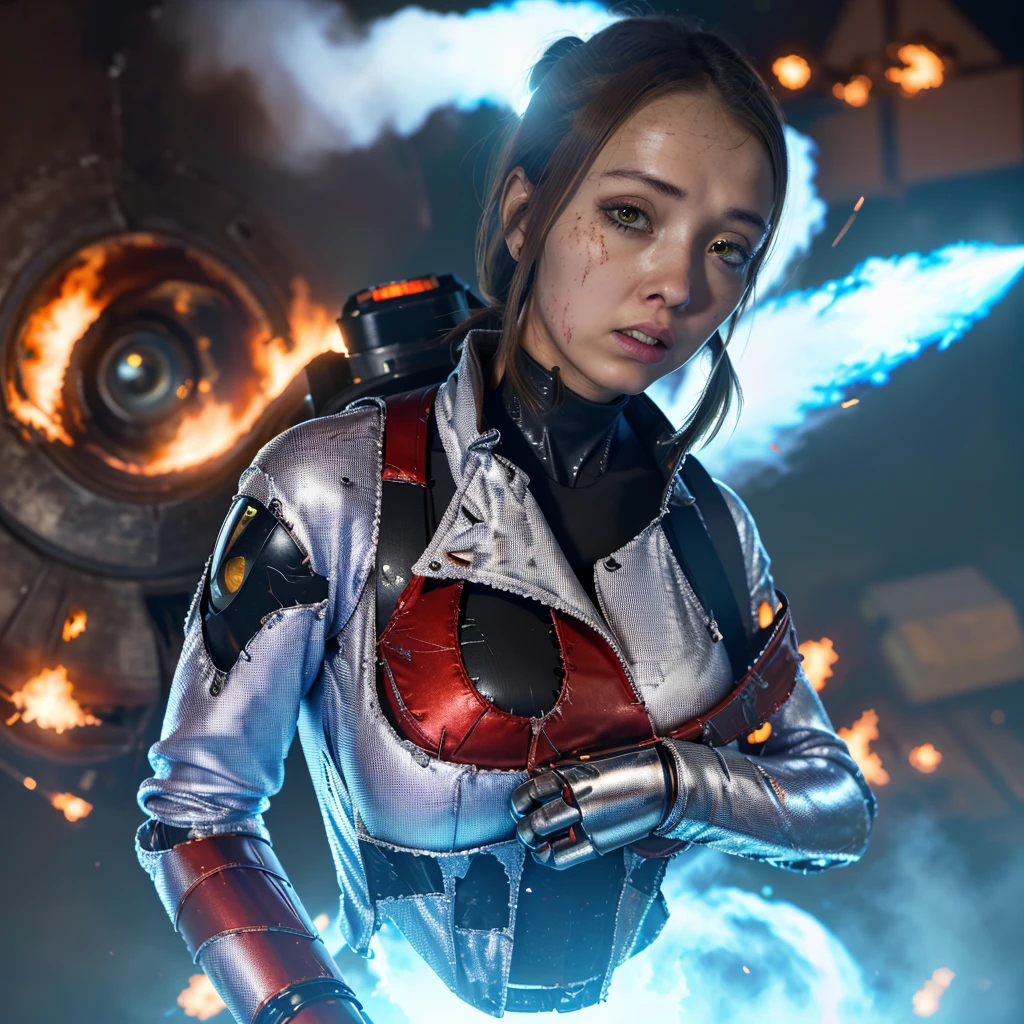 (Show all of Super Girl, head to toe, full body portrait) (best quality,4k,highres,masterpiece:1.2),ultra-detailed,realistic,portraits,vivid colors,dramatic lighting,Supergirl,annoyed,tattered uniform (scorched, many holes) ,ragged uniform,smoking crater,offended,shocked, (Subject 2: attacking alien robot gorilla, rocket launcher) Please make sure your output is separated by commas.","Separated。The following is an example for reference： ``` (best quality,4k,highres,masterpiece:1.2),ultra-detailed,realistic,portraits,vivid colors,dramatic lighting,Supergirl,annoyed,tattered uniform,ragged uniform,smoking crater,offended,shocked, (subject 2: attacking alien robot gorilla, rocket launcher) (scene takes place in Tokyo, many wounded and dead civilians)