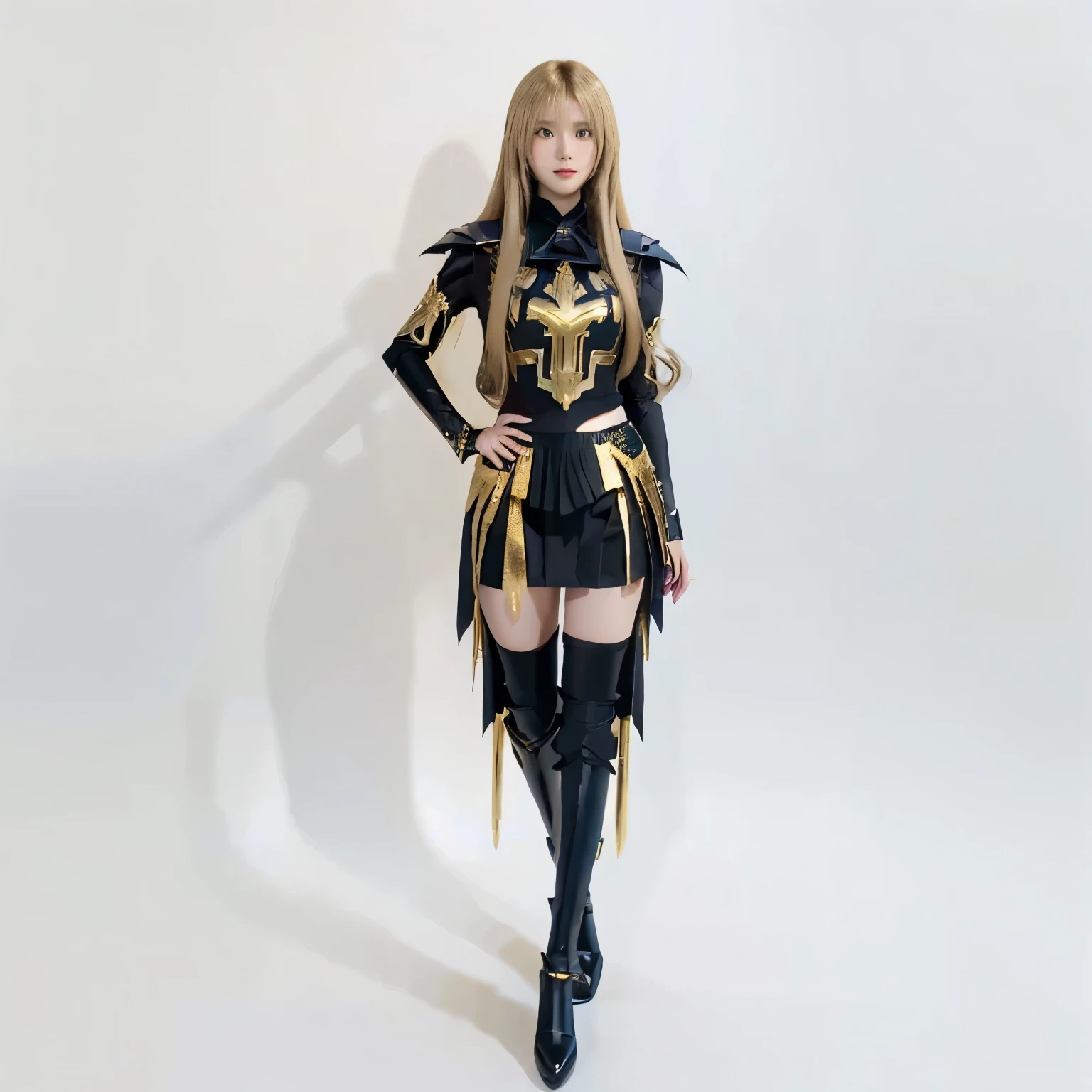 A woman in a black and gold costume posing for a picture - SeaArt AI