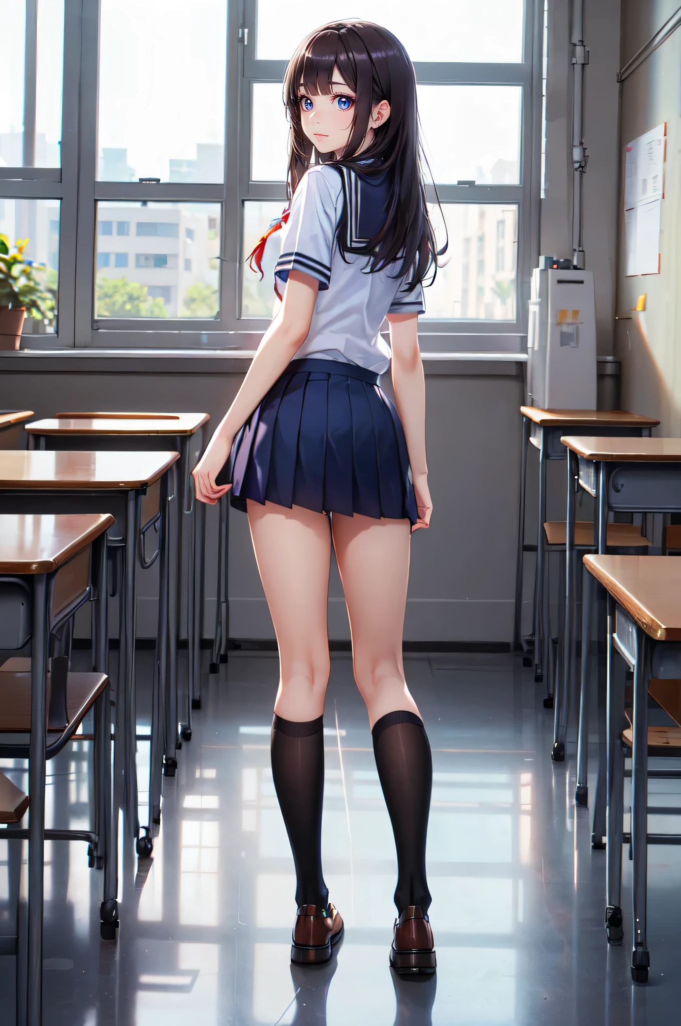(High quality, High resolution, Fine details), shallow depth of field,
  girls, slim body, beautiful body, sparkling eyes, (Detailed eyes:1.2), (smile:1.3), (android:0.9), (gynoid:0.9), (wearing school uniform), (mechanical knee joint, mechanical elbow joint:1.0), school, (many students:1.3), from behind, (full body shot:1.2), 